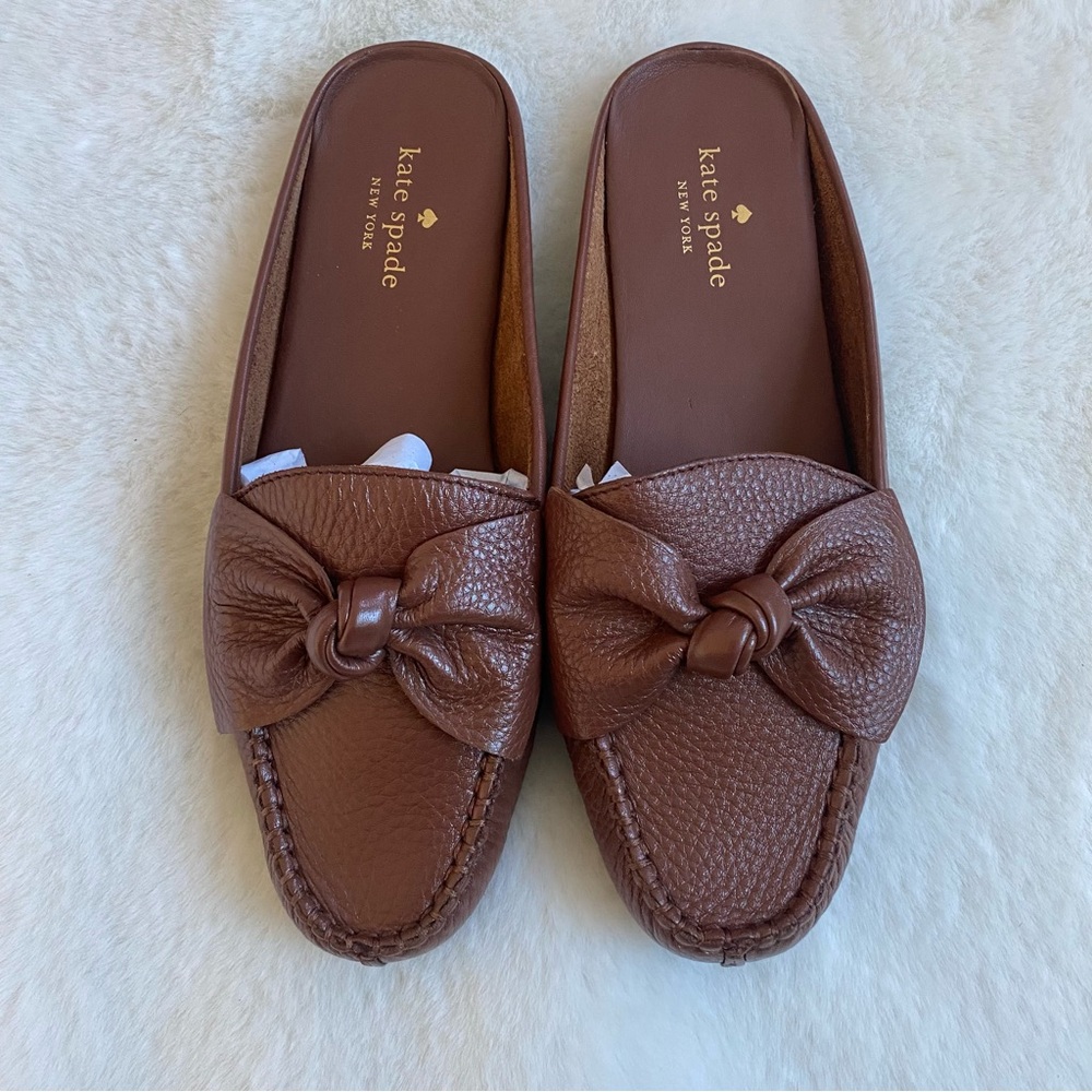 Kate Spade Mallory Leather Bow Mules Luggage Color | 7